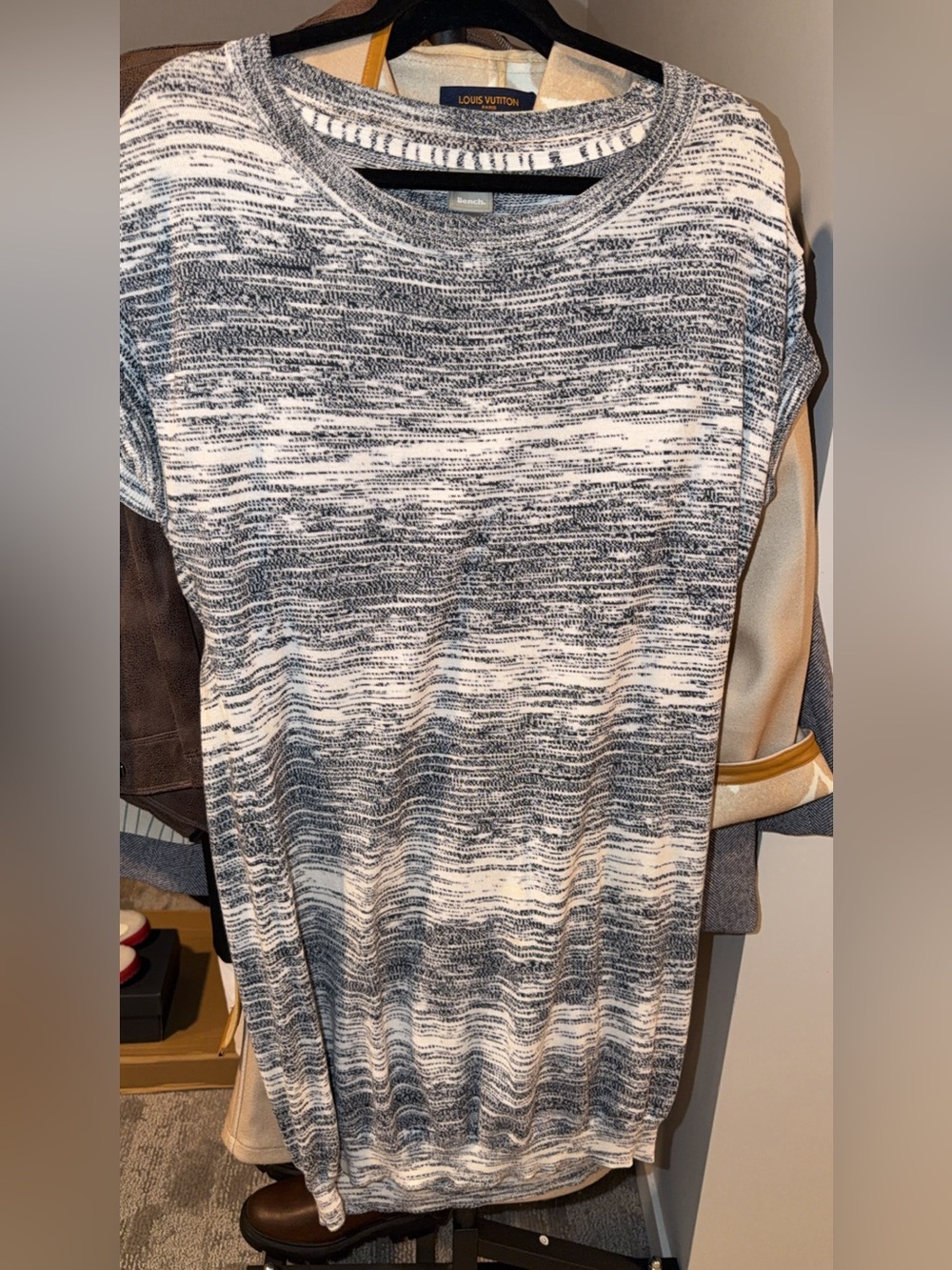 Bench Navy blue & White Space-Dye Short-Sleeve Sweater Dress great for Fall NWT